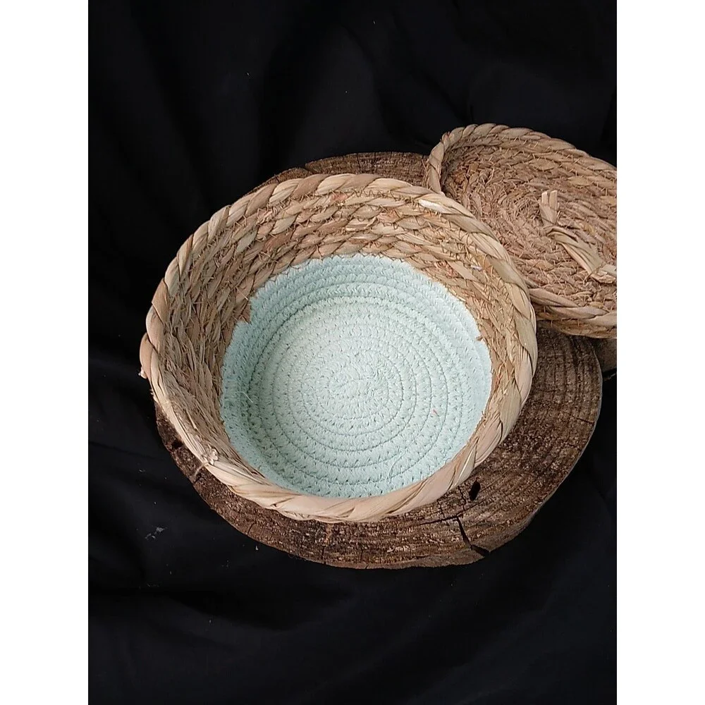 Small Wicker Storage Basket Container & Lid by Bullseye Playground Minimalist
